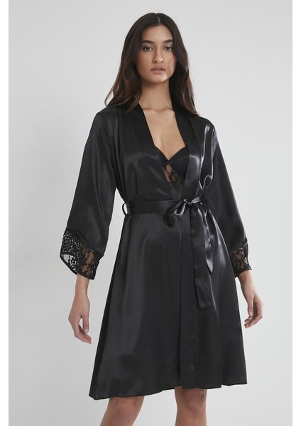 Siyah 2li Balensiz Kaplı Gecelik Sabahlık 4075 fırsatları