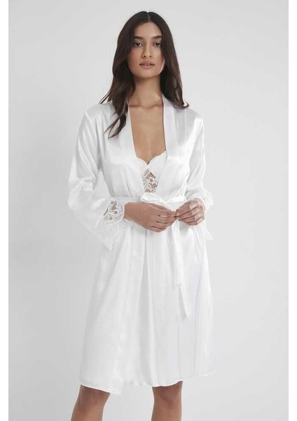 Ekru Sütyen Kaplı Sabahlık Gecelik Set 4265 indirimleri