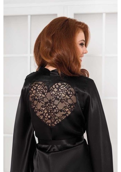 Midi Dantel Sabahlık Gecelik Set 4090 Siyah fırsatları