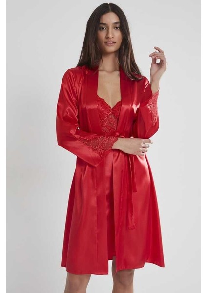 Sütyen Kaplı Sabahlık Gecelik Set 4050 Kırmızı fiyatları