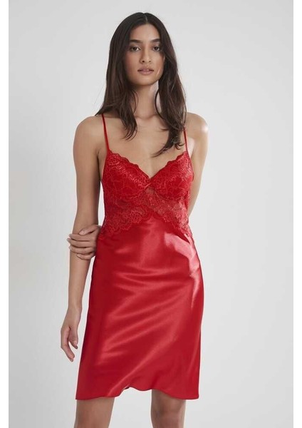 Sütyen Kaplı Sabahlık Gecelik Set 4050 Kırmızı modelleri