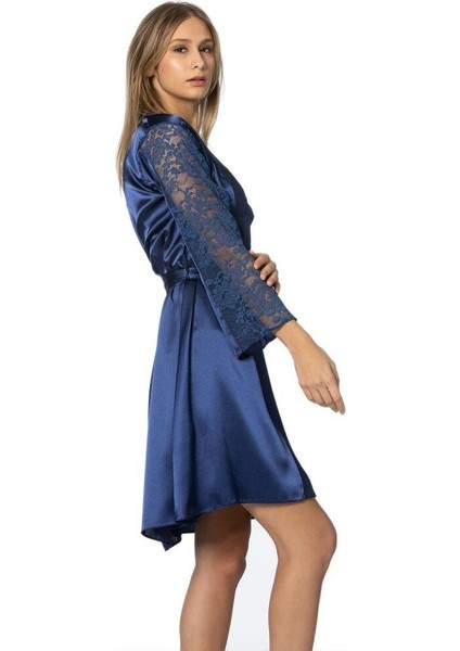 Sütyen Kaplı Sabahlık Gecelik 4025 Lacivert modelleri