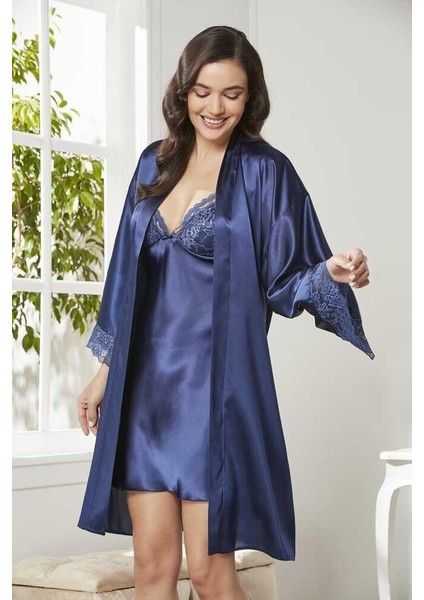 Siyah Sütyen Kaplı Sabahlık Gecelik Set 4250 Laci