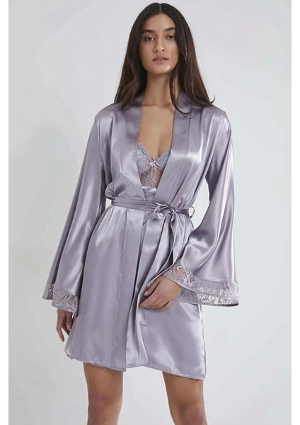 Midi Dantel Sabahlık Gecelik Set 4090 Royal