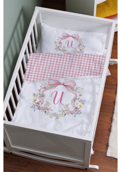 Anne Yanı Beşik Nevresim Takımı (60X100) - Floral Serisi - U Harfi