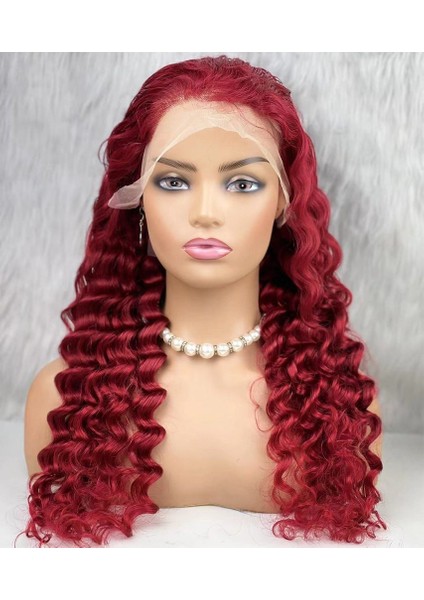 Gerçek Front Lace Tül Peruk / Yoğun Dalgalı / Kızıl 70/75CM