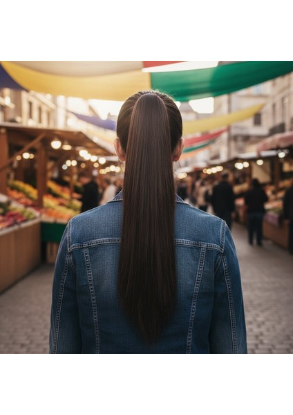 Tokalı Düz At Kuyruğu / Açık Kahve