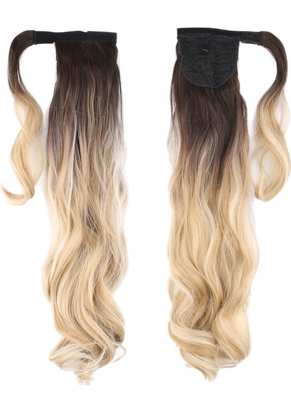 Bağlamalı Dalgalı At Kuyruğu / Kahve / Bal Köpüğü Ombre ve Platin Işıltılı