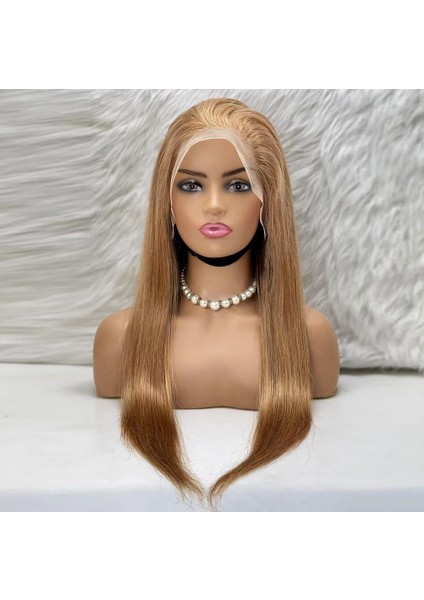 Düz Front Lace Gerçek Tül Peruk / Sıcak Karamel / 70/75CM