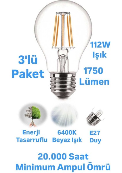 Horoz 15W-112W Rustik LED Ampul Beyaz Işık 1750 Lümen E27 Duylu Dekoratif Ampul Flamanlı