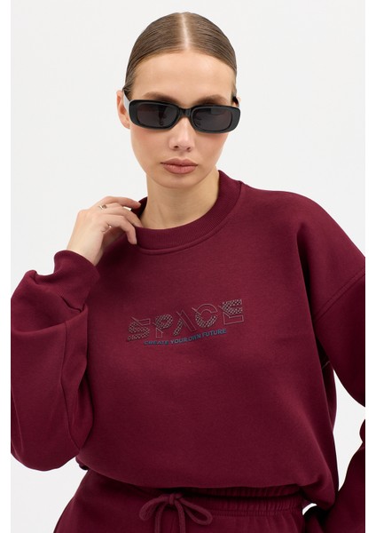 Kadın Space Baskılı Bisiklet Yaka Paçası Lastikli Oversize Eşofman Takımı fırsatları