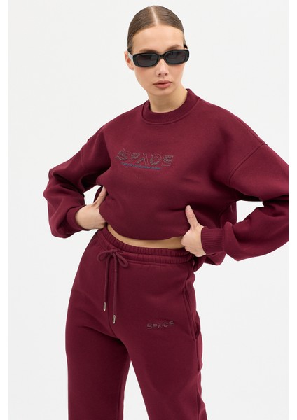 Kadın Space Baskılı Bisiklet Yaka Paçası Lastikli Oversize Eşofman Takımı indirimleri