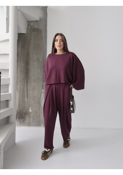 Kadın Lyra Modal Yarasa Kol Bluz- Pileli Şalvar Pantolon Takım, Alt-Üst Takım modelleri