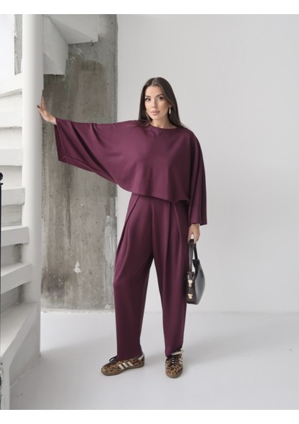 Kadın Lyra Modal Yarasa Kol Bluz- Pileli Şalvar Pantolon Takım, Alt-Üst Takım fırsatları