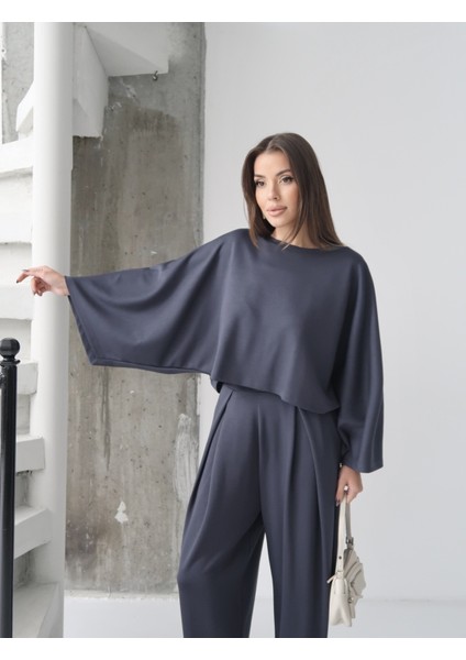 Kadın Lyra Modal Yarasa Kol Bluz- Pileli Şalvar Pantolon Takım, Alt-Üst Takım indirimleri