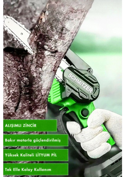 Schmıtzer Profesyonel 21V Pro Metal Dişli Çift Akülü Çelik Şansuzab Şarjlı Dal Ağaç Budama Makinesi Testeresi fiyatları