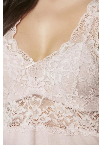 Penye Dantelli Gecelik Sabahlık Takım 4020 Pudra fırsatları