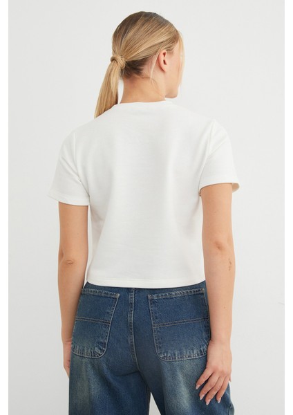 Basic Ribanalı Yaka Mevsimlik Crop Tişört modelleri