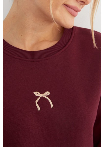 3 Iplik Fiyonk Nakışlı Crop Sweatshirt indirimleri