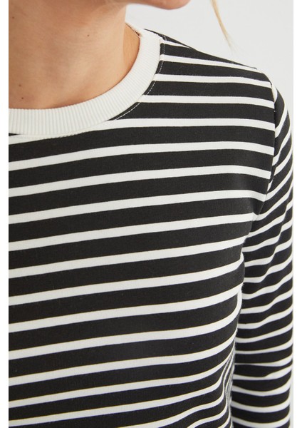 3 Iplik Şardonsuz Çizgili Bisiklet Yaka Sweatshirt fiyatları