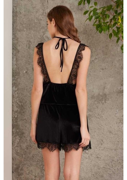 Dantelli Kadife Tulum Sabahlık Takım 4800 Siyah fırsatları