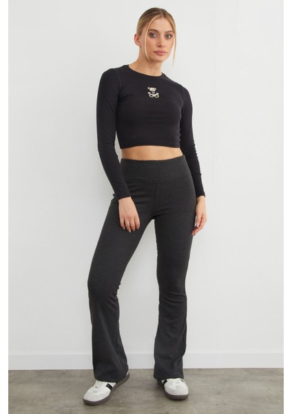 Beli Lastikli Yüksek Bel Flare Pantolon