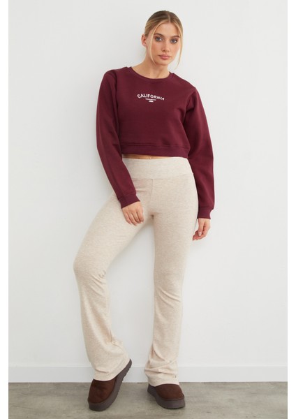 3 Iplik California Yazı Baskılı Crop Sweatshirt fiyatları