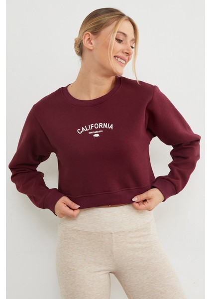 3 Iplik California Yazı Baskılı Crop Sweatshirt fırsatları