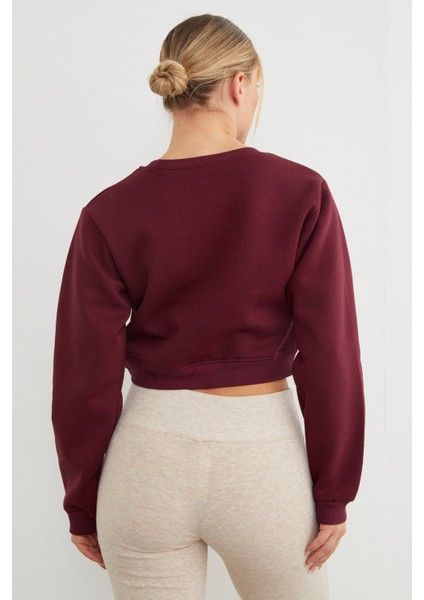 3 Iplik California Yazı Baskılı Crop Sweatshirt indirimleri