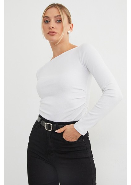 Yanları Drapeli Kayık Yaka Body