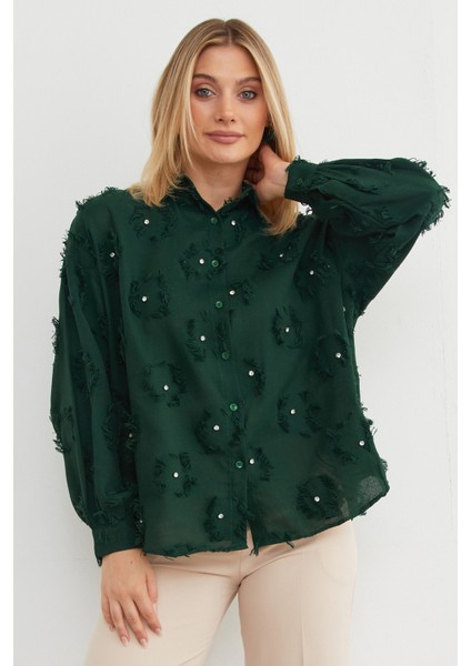 Taş Işlemeli Püsküllü Salaş Gömlek