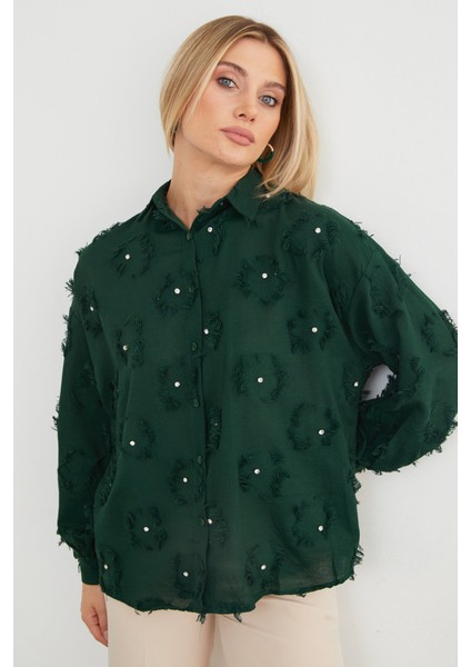 Taş Işlemeli Püsküllü Salaş Gömlek