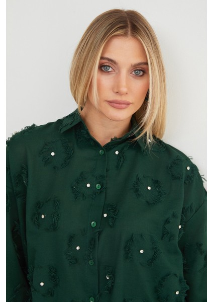 Taş Işlemeli Püsküllü Salaş Gömlek