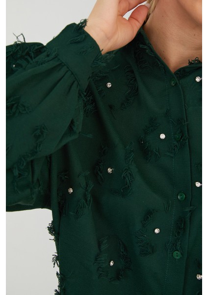 Taş Işlemeli Püsküllü Salaş Gömlek