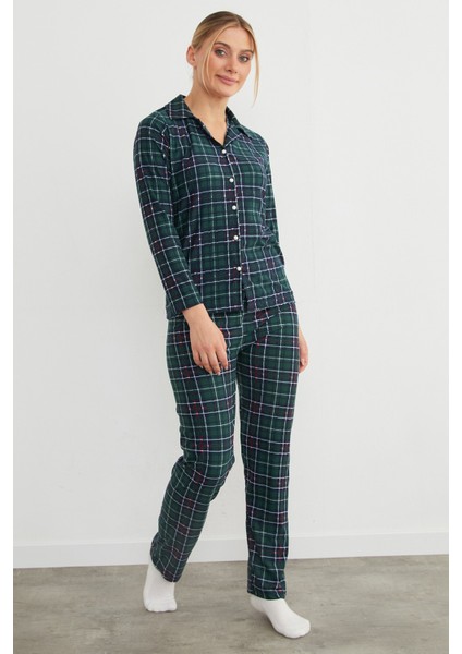 Ekose Desenli Süet Pijama Takımı