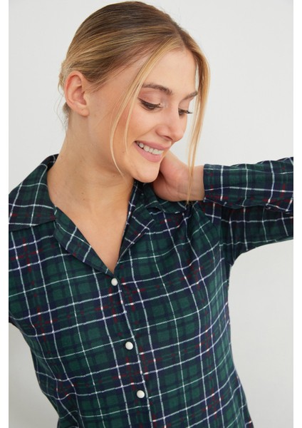Ekose Desenli Süet Pijama Takımı modelleri