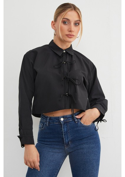 Önü Bağlamalı Düğmeli Crop Gömlek fiyatları