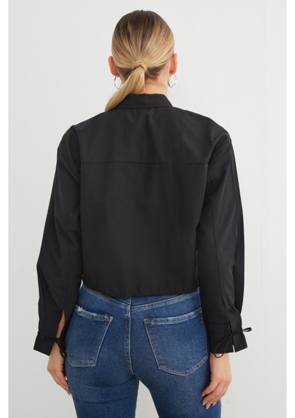 Önü Bağlamalı Düğmeli Crop Gömlek