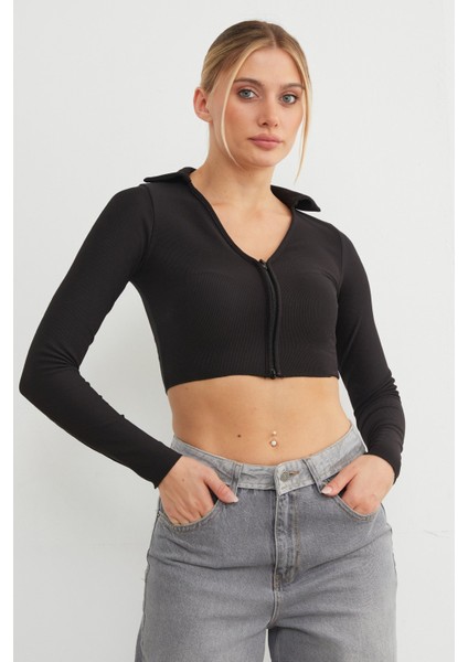 Polo Yaka Fermuarlı Crop Body fiyatları