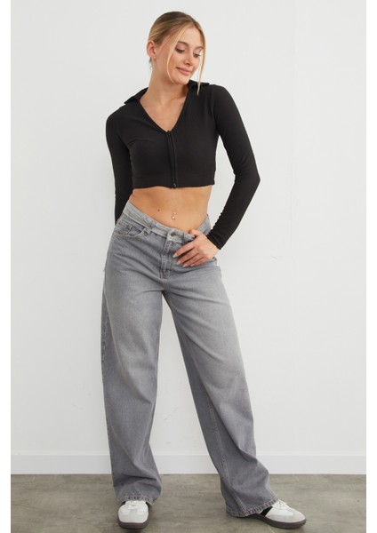 Polo Yaka Fermuarlı Crop Body modelleri