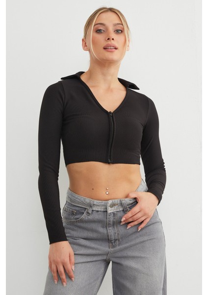 Polo Yaka Fermuarlı Crop Body fırsatları