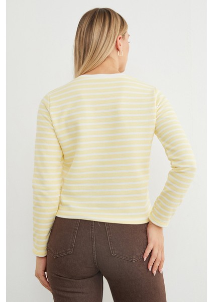 3 Iplik Şardonsuz Çizgili Bisiklet Yaka Sweatshirt