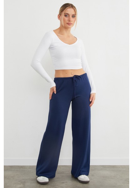 Bel Bağlamalı Bol Paça Viskon Pantolon