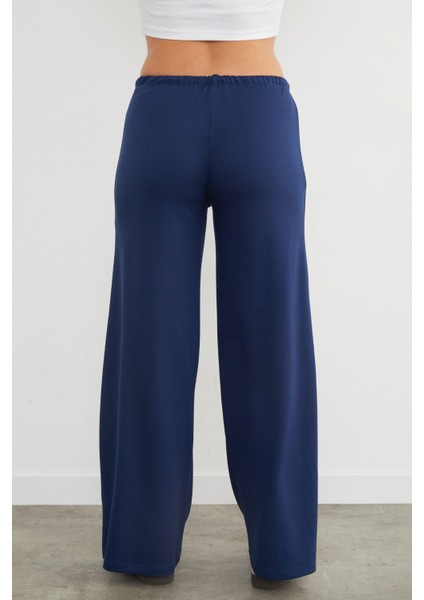Bel Bağlamalı Bol Paça Viskon Pantolon