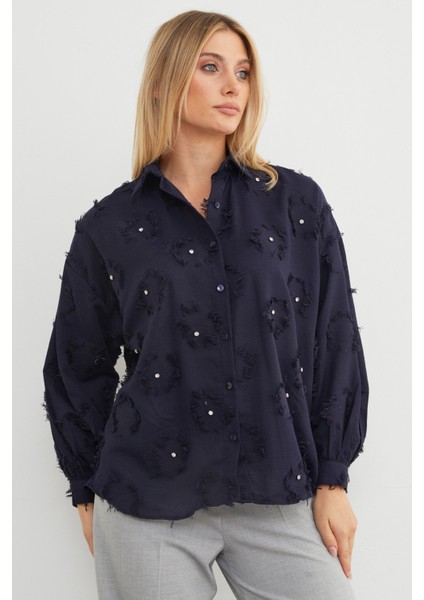 Taş Işlemeli Püsküllü Arkası Uzun Salaş Gömlek