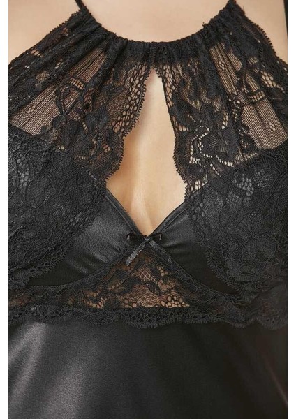 Saten Dantelli Gecelik ve Sabahlık Takımı 4375 Siyah fiyatları