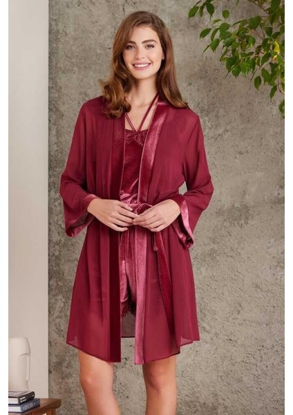 Dantelli Kadife Tulum Sabahlık Takım 4800 Bordo fiyatları