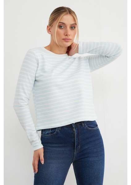3 Iplik Şardonsuz Çizgili Bisiklet Yaka Sweatshirt fiyatları