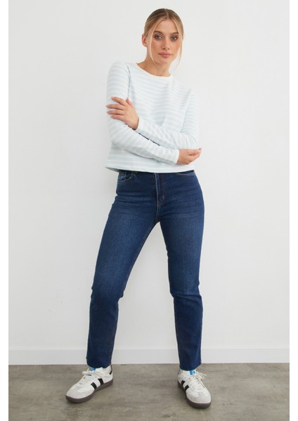 3 Iplik Şardonsuz Çizgili Bisiklet Yaka Sweatshirt modelleri