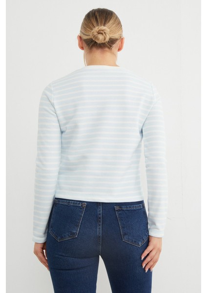 3 Iplik Şardonsuz Çizgili Bisiklet Yaka Sweatshirt indirimleri